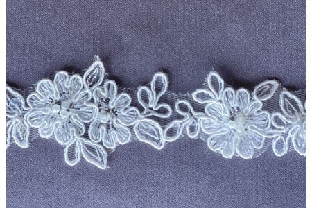 1 1/2" Ivory Pearled & Sequined Alençon Style Lace Trim