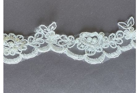 1 1/2" Ivory Pearled Alençon Style Lace Trim