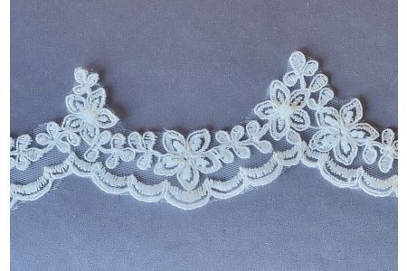 2" Light Ivory Sequined & Pearled Alençon Style Lace Trim