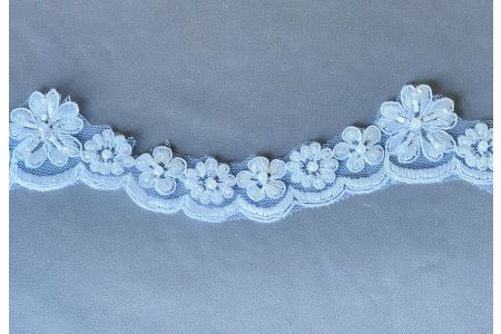 1 1/2" White Sequined & Pearled Alençon Style Lace Trim