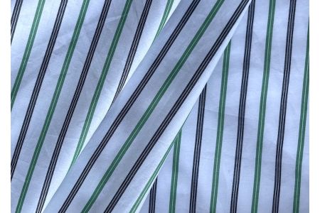 Emerald Green, Black & Bright&nbsp;White Striped Cotton Shirting (Made in Japan)