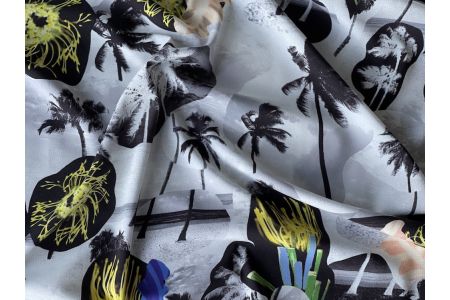 Opening Ceremony Digital Silver Palm Trees Stretch Polyester