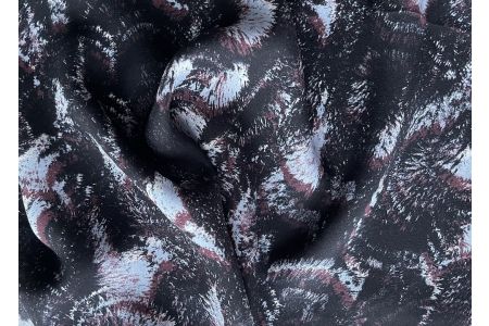 Silvery&nbsp;Periwinkle & Sangria Feathery Floral Silk Georgette (Made in Italy)