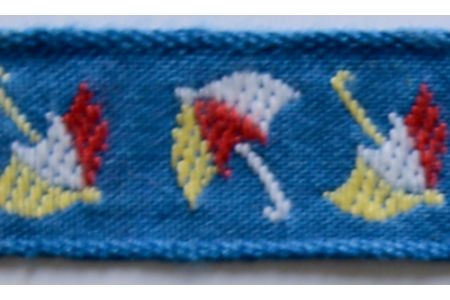 3/4" Azure Umbrellas Woven Cotton Ribbon (Made in France)
