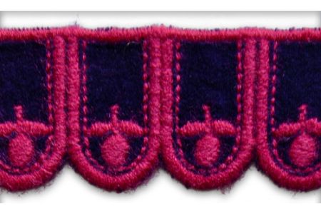 1 3/4" Hot Pink Berries Embroidered Cotton Velvet Trim