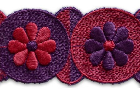 2"  Hot Pink & Plum Flower Power Embroidered Trim