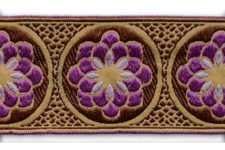 1 3/4" Violet Dahlias Woven Cotton Ribbon (Made in France)