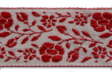1 1/4" Ruby Floral Sprigs Vintage Woven Cotton Ribbon